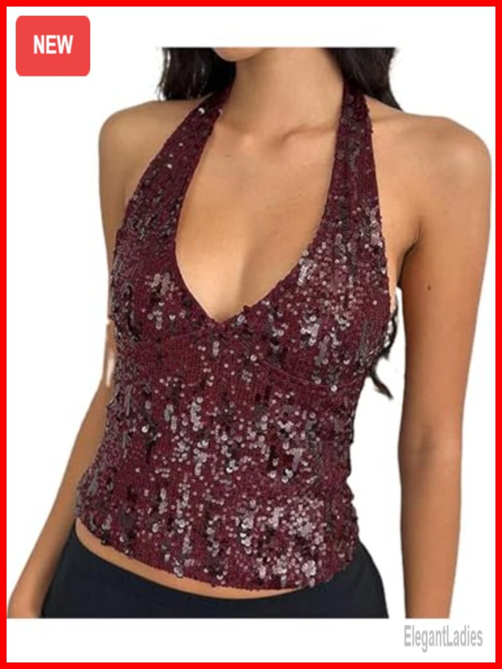 Sequin Sparkly Backless Halter Tank Top Y2K Crop Slim Fit